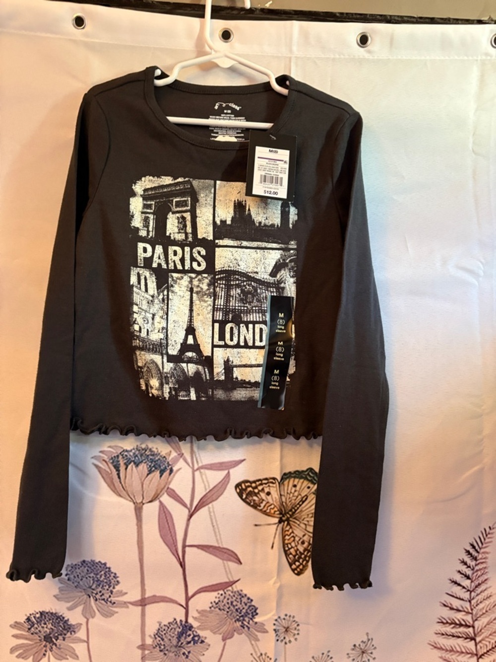 art class Black Long Sleeve Graphic Tee with Paris London Print